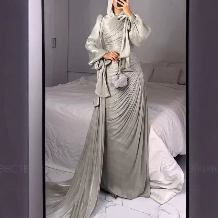 Ruched Evening Dress | Puff Sleeve Bodycon Maxi Dress(MS280) - Mariam's Collection