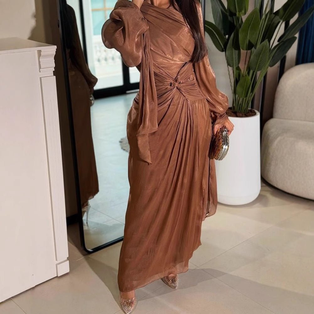 Ruched Ribbon Shimmer Evening Dress(MS264) - Mariam's Collection