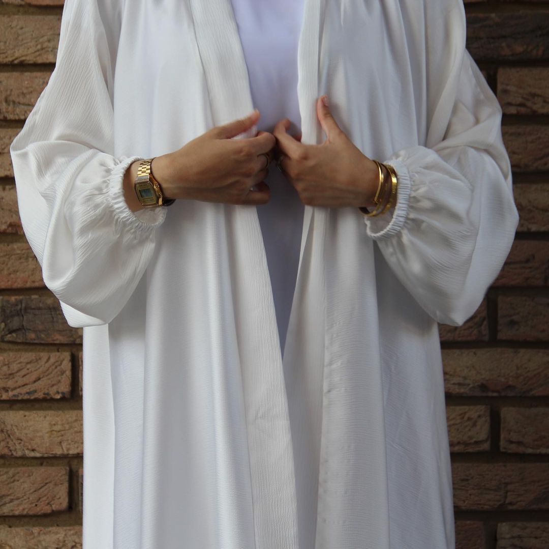 Satin Bunched Sleeve Open Abaya (MOA048) - Mariam's Collection