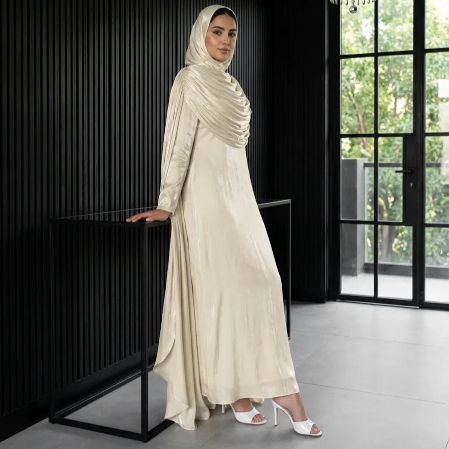 Silk Cape Sleeve Abaya – Shimmer Island Abaya Dress Set