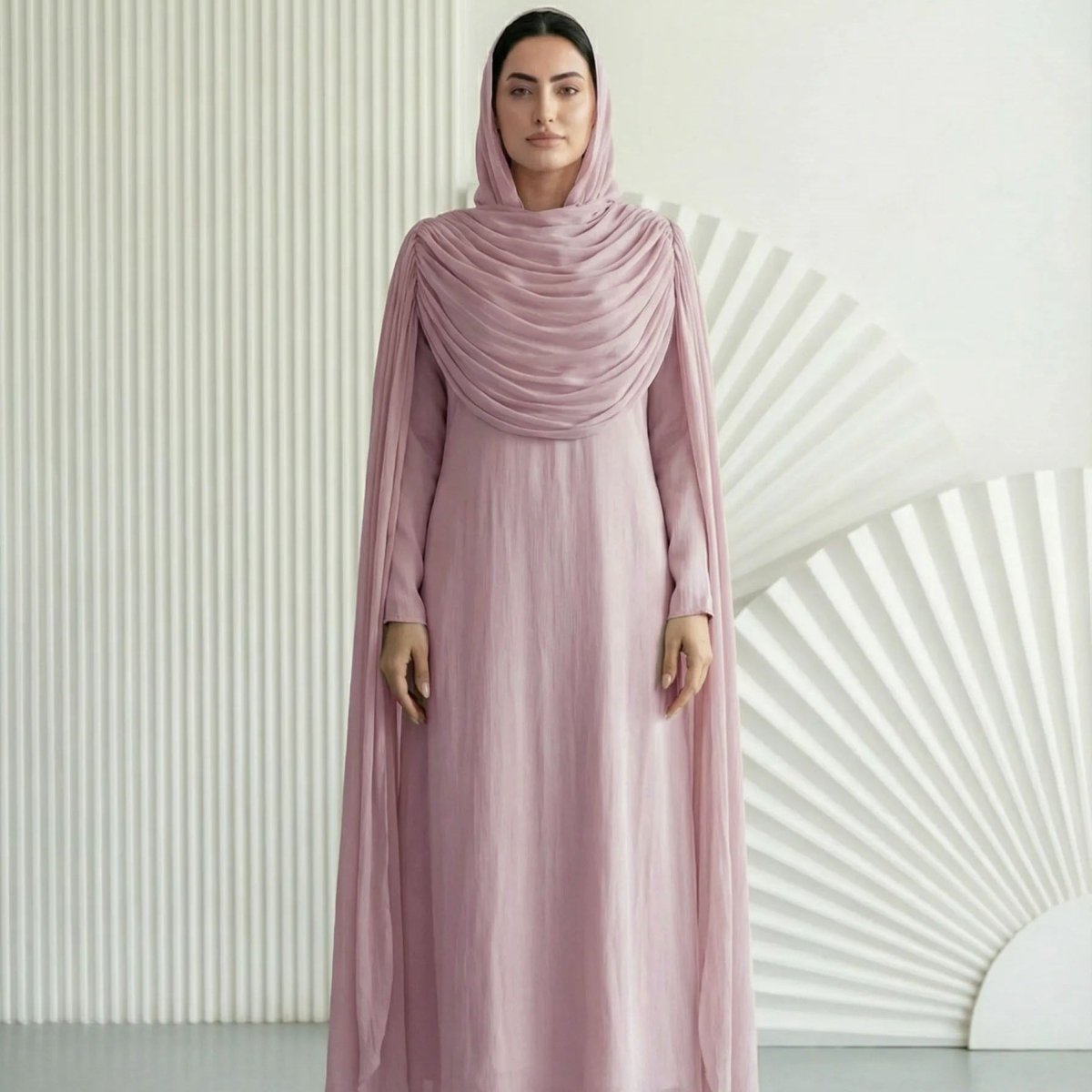 A-line silhouette of luxury island silk abaya dress