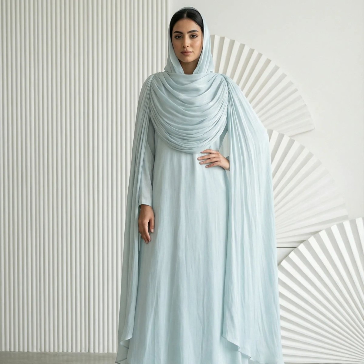 Two-piece abaya and matching hijab set styled together