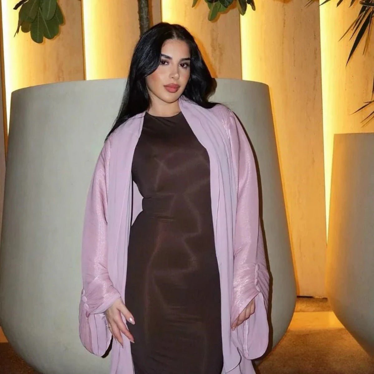 Shiny Satin Open Abaya | Shiny Abaya With Flying Sleeves (MOA141) - Mariam's Collection