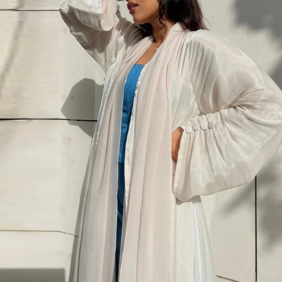 Shiny Satin Open Abaya | Shiny Abaya With Flying Sleeves (MOA141) - Mariam's Collection