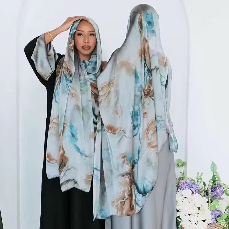 Silk Marble Print Hijab Scarf(MH209) - Mariam's Collection
