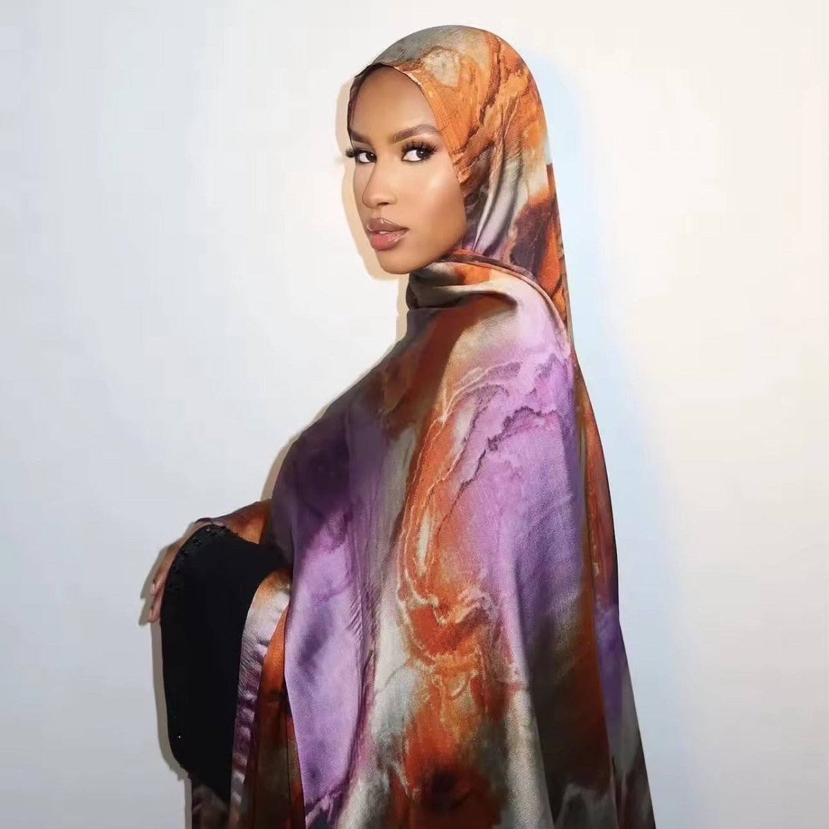 Silk Marble Print Hijab Scarf(MH209) - Mariam's Collection