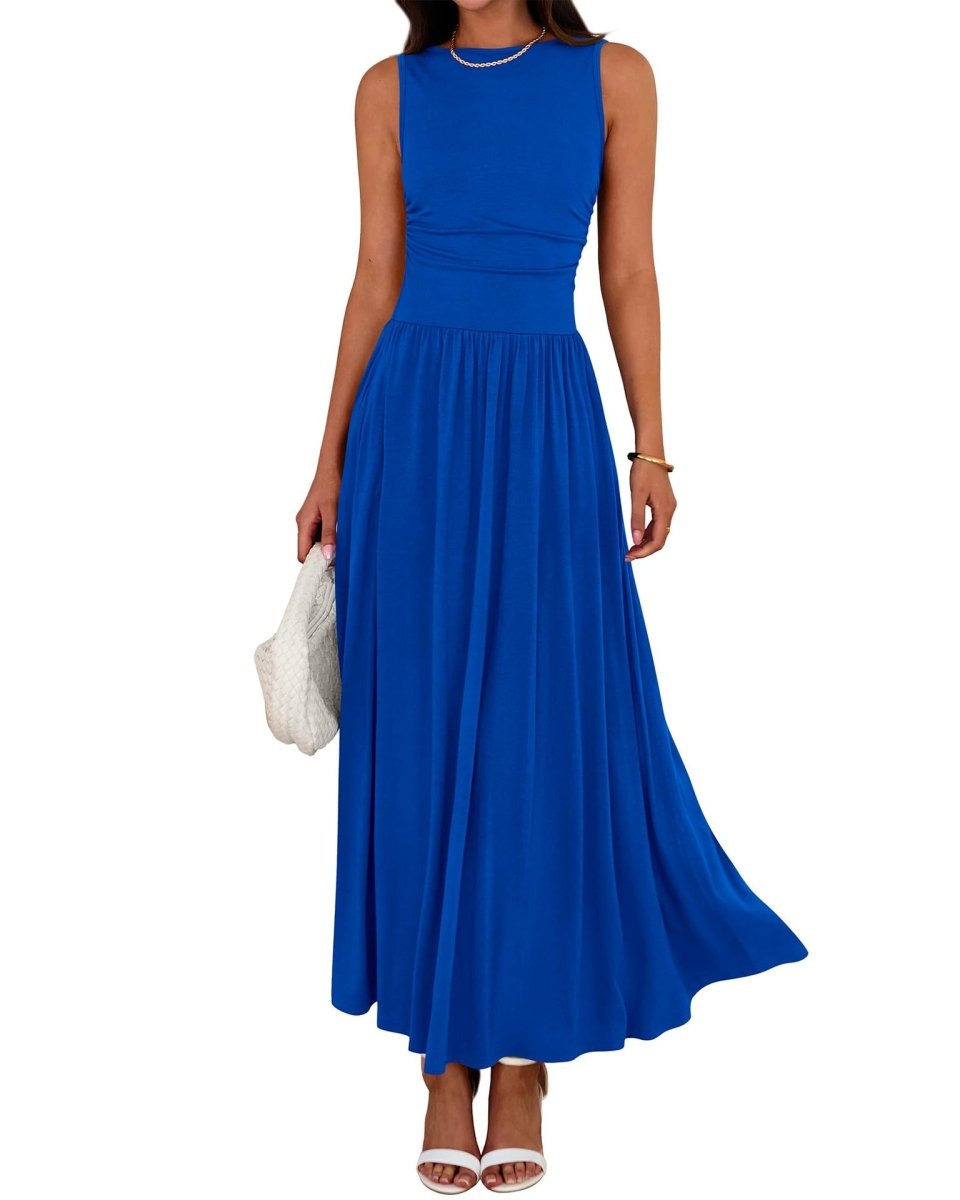 Black sleeveless tank-style maxi dress styled for casual wear