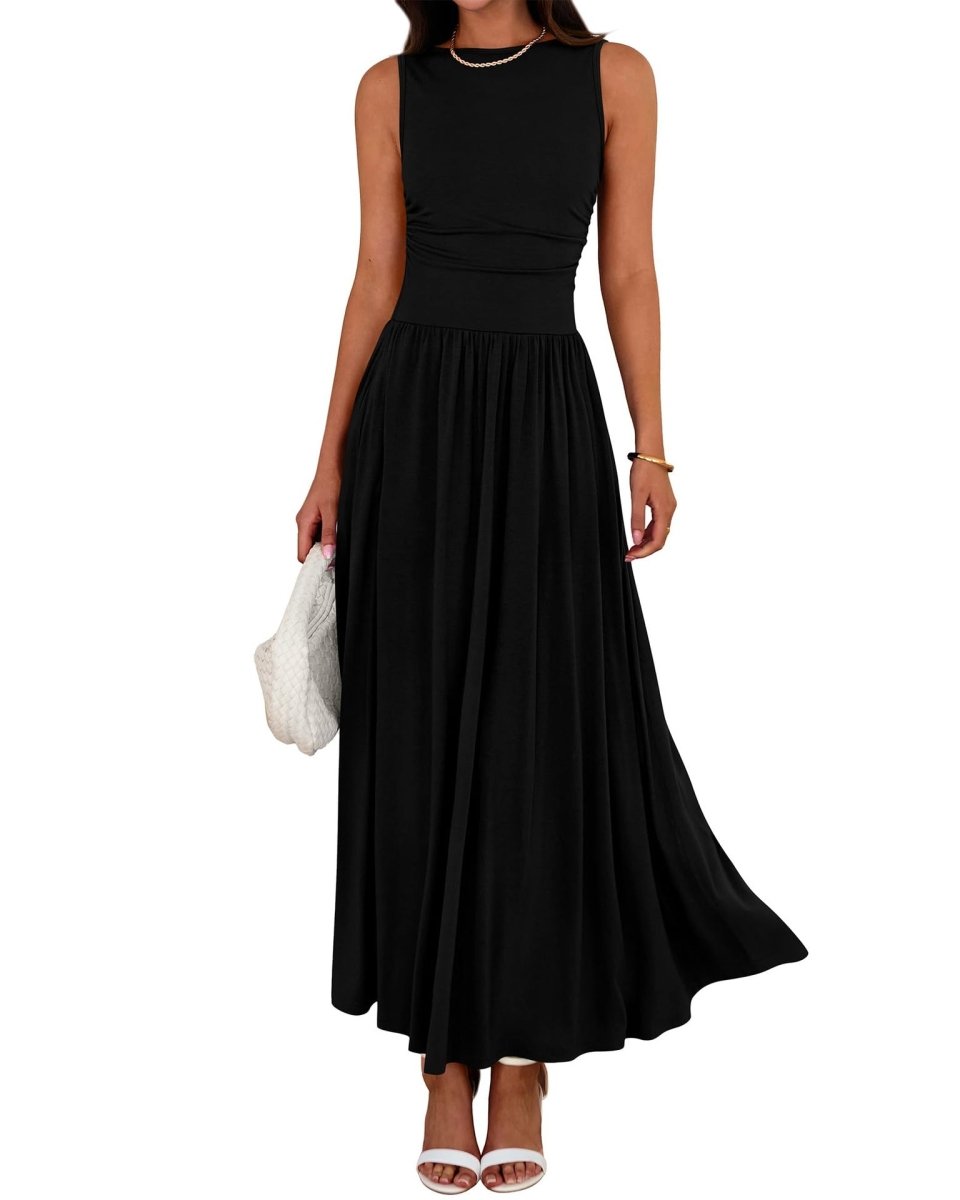 Side pocket detail on sleeveless A-line maxi dress