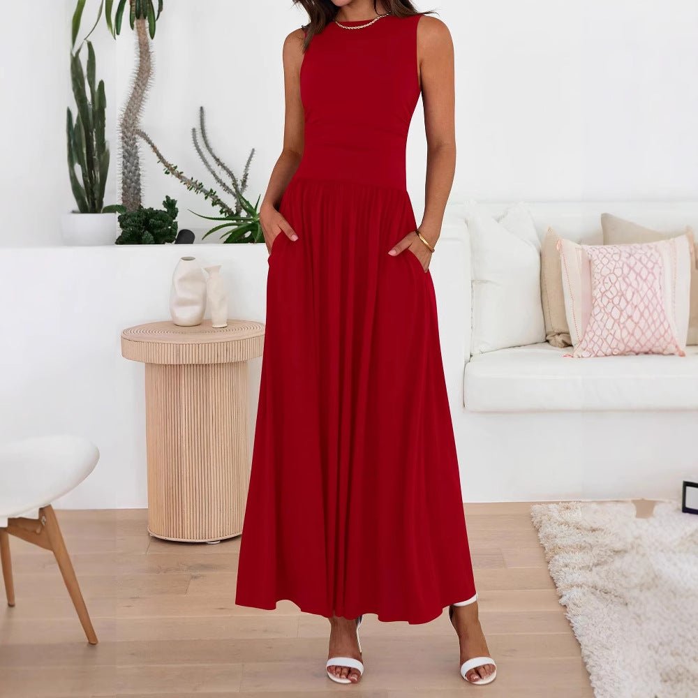Royal blue gathered waist maxi dress shown full length