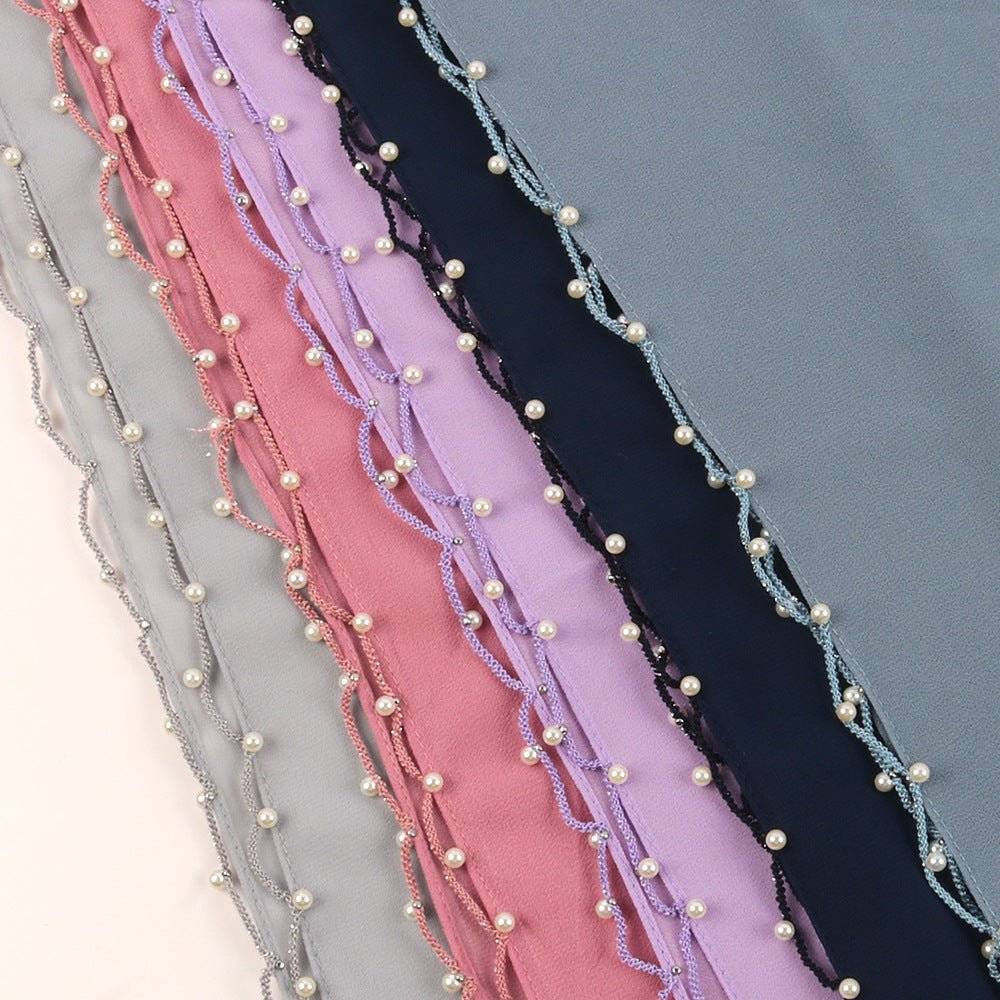 Solid Chiffon Hijab with Delicate Beaded Edging Pearl - Embellished Wave (MH139) - Mariam's Collection