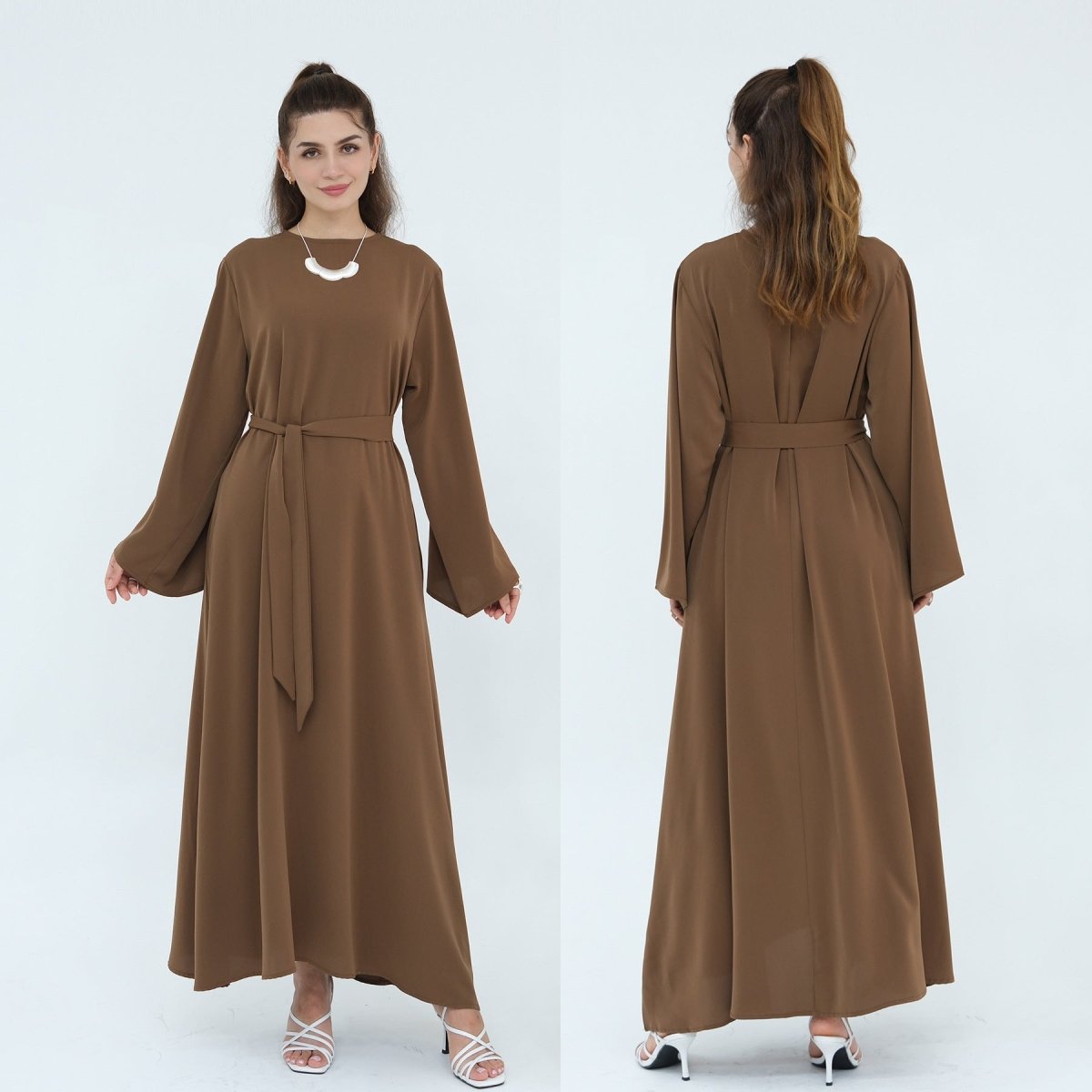 Solid Color Nida Abaya with Belt | A-Line Maxi Dress Abaya