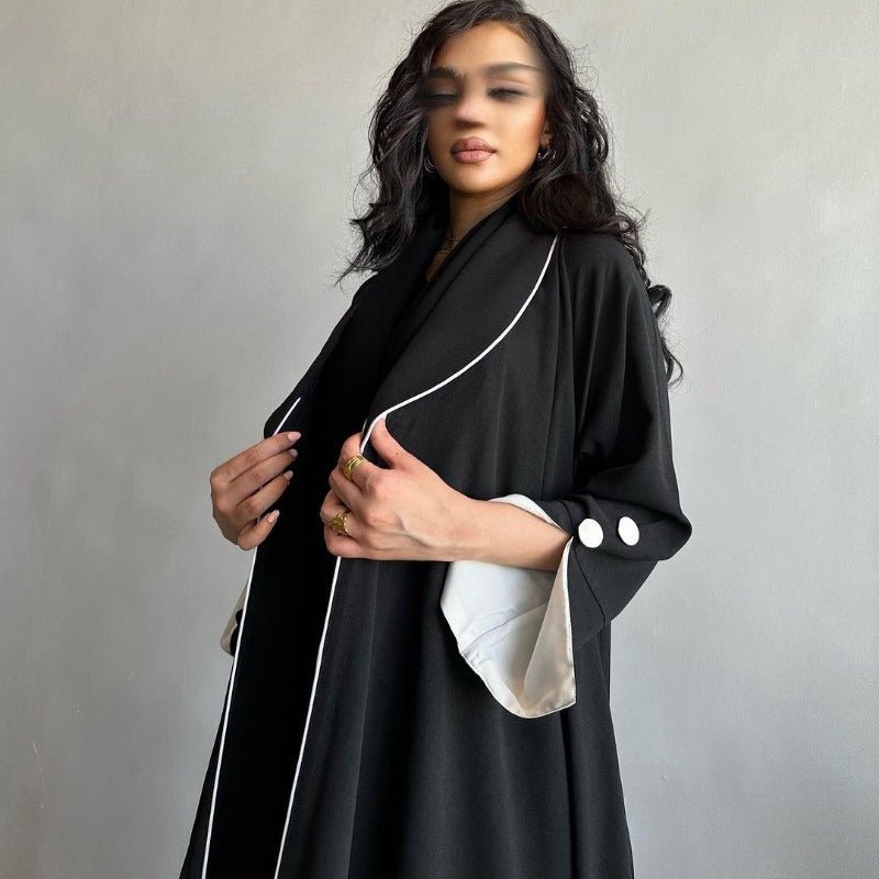 Solid Color Pleated Abaya Cardigan | Modest Long Dress with Open Front for Autumn & Winter(MOA218) - Mariam's Collection
