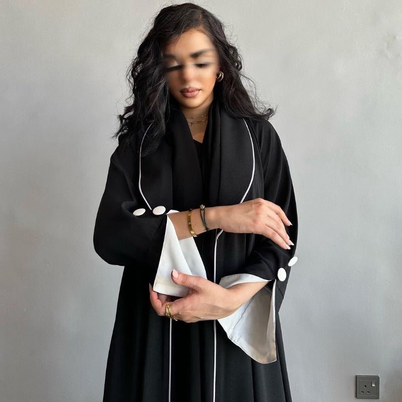 Solid Color Pleated Abaya Cardigan | Modest Long Dress with Open Front for Autumn & Winter(MOA218) - Mariam's Collection