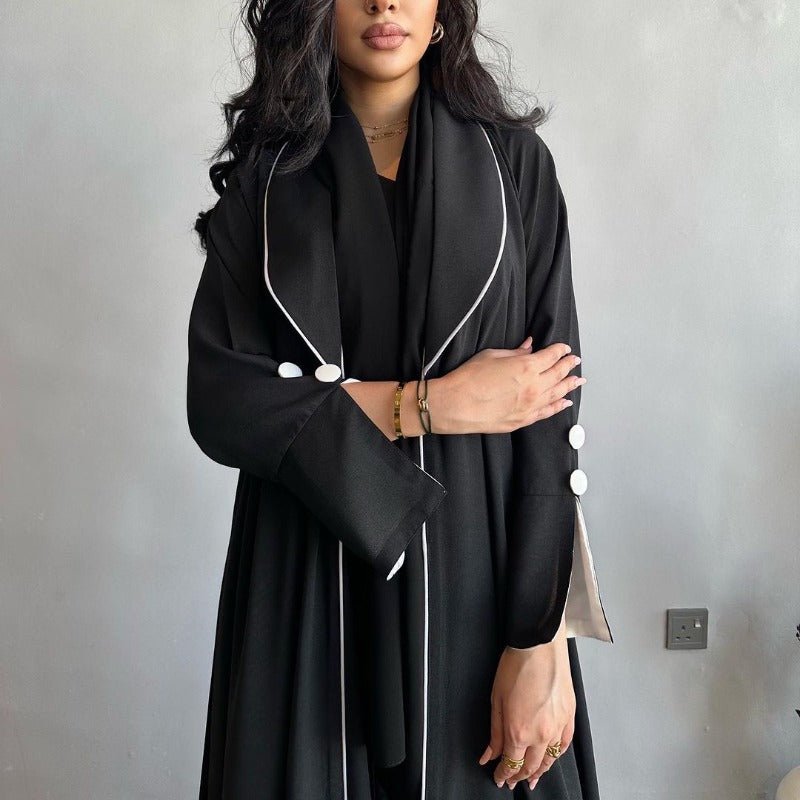 Solid Color Pleated Abaya Cardigan | Modest Long Dress with Open Front for Autumn & Winter(MOA218) - Mariam's Collection