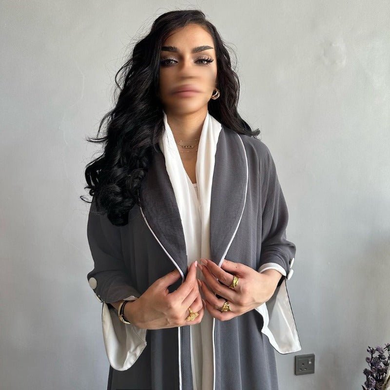 Solid Color Pleated Abaya Cardigan | Modest Long Dress with Open Front for Autumn & Winter(MOA218) - Mariam's Collection