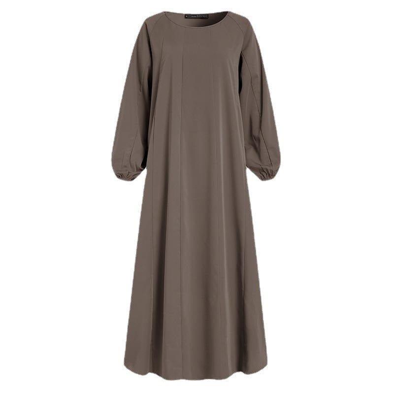 Solid Color Puff Sleeves Maxi Dress Loose Robe – Modest Elegant Bubble Sleeve Abaya(MA271) - Mariam's Collection