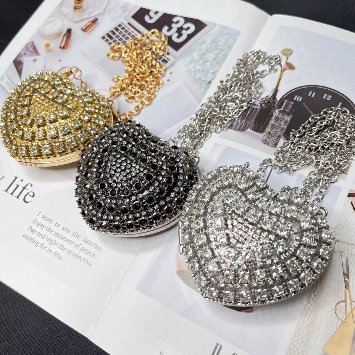 Sparkling Heart - Shaped Crossbody Bag Everyday Glam Diamond - Studded Mini Purse (MAC279) - Mariam's Collection