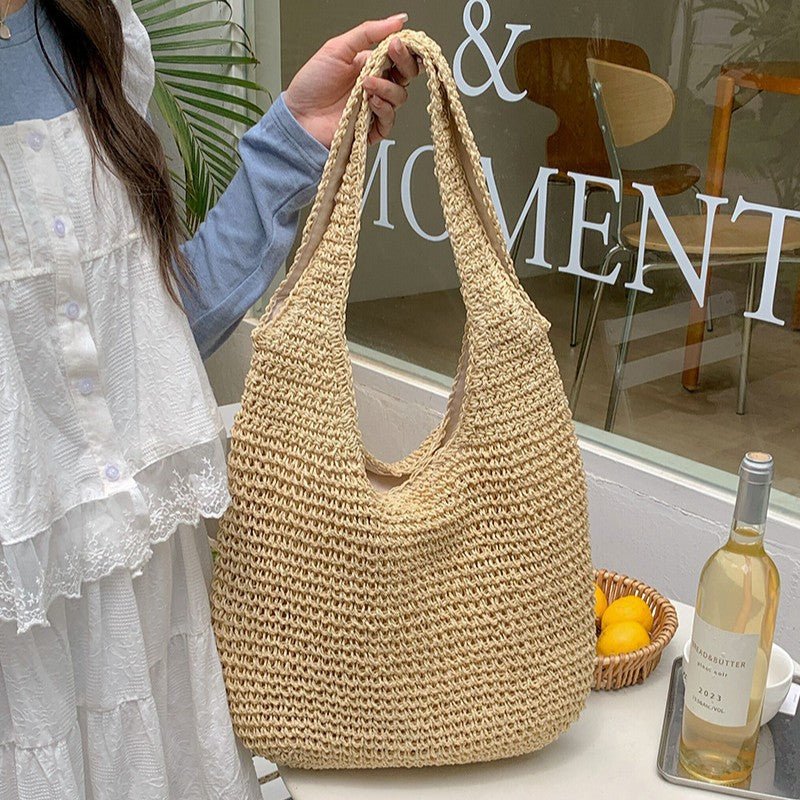 Straw Beach Bag for Women Fashionable Summer Versatile Large - capacity Holiday Style Straw Tote Bag (MAC241) - Mariam's Collection