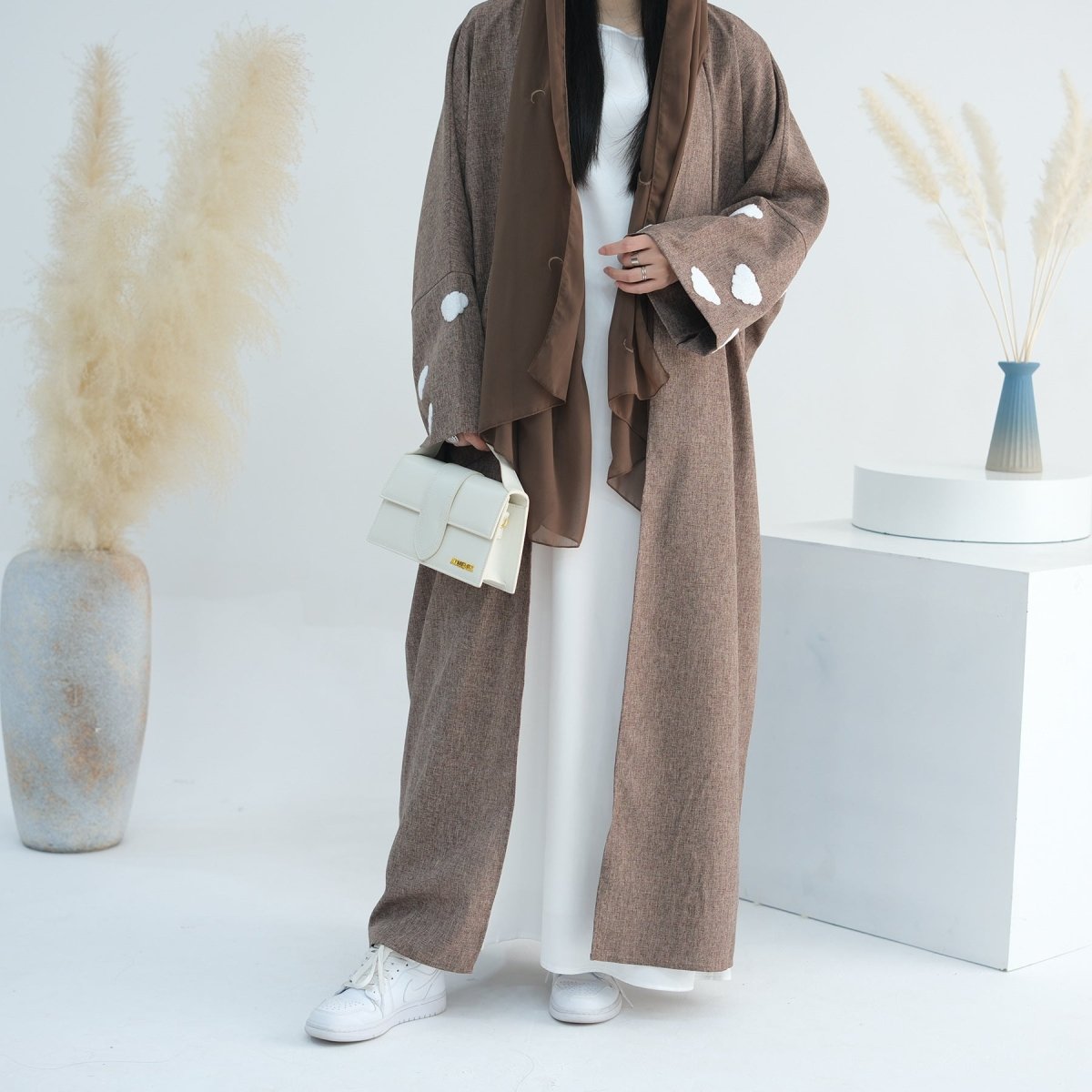 Stylish Cloud Embroidered Elegant Cardigan Abaya (MOA053) - Mariam's Collection