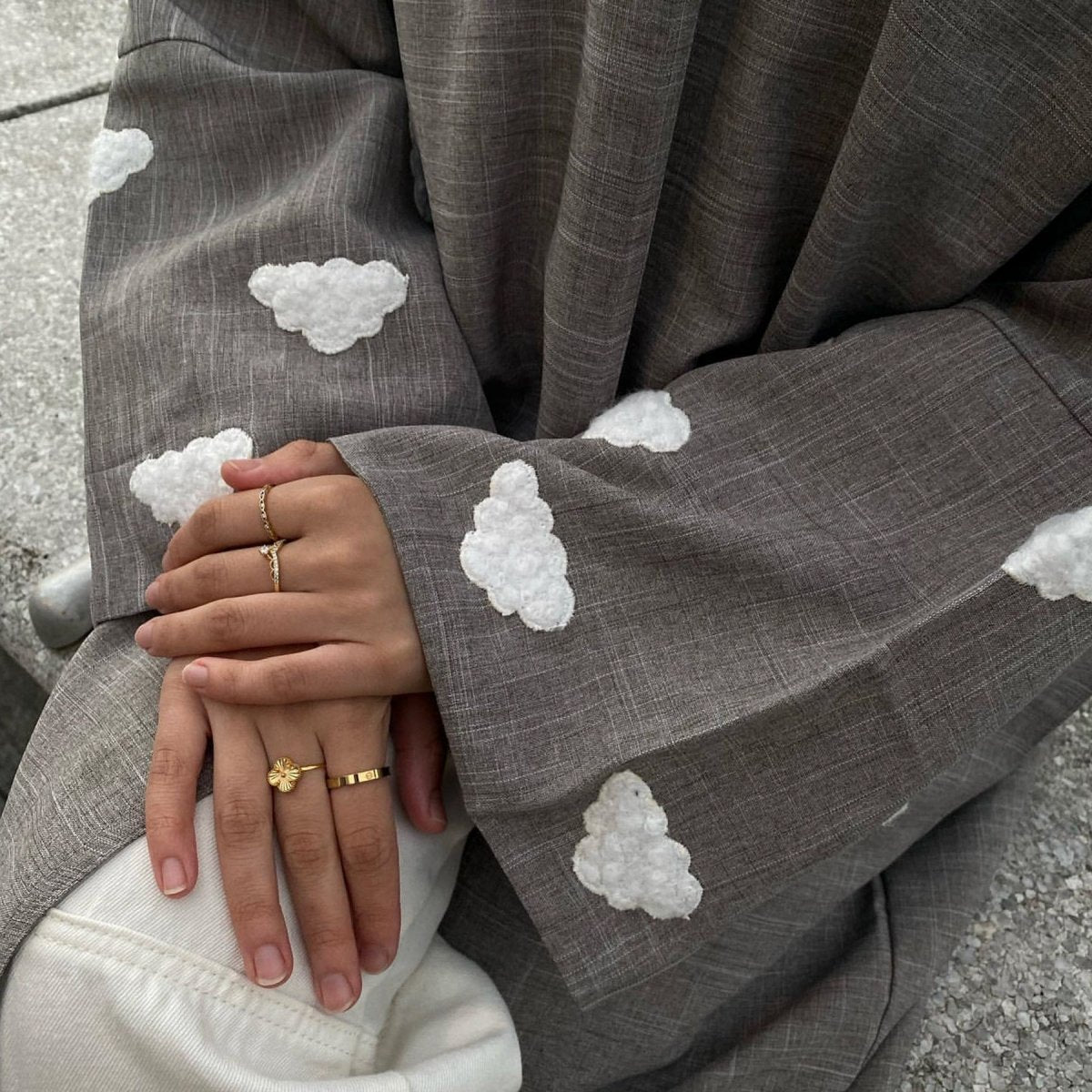 Stylish Cloud Embroidered Elegant Cardigan Abaya (MOA053) - Mariam's Collection