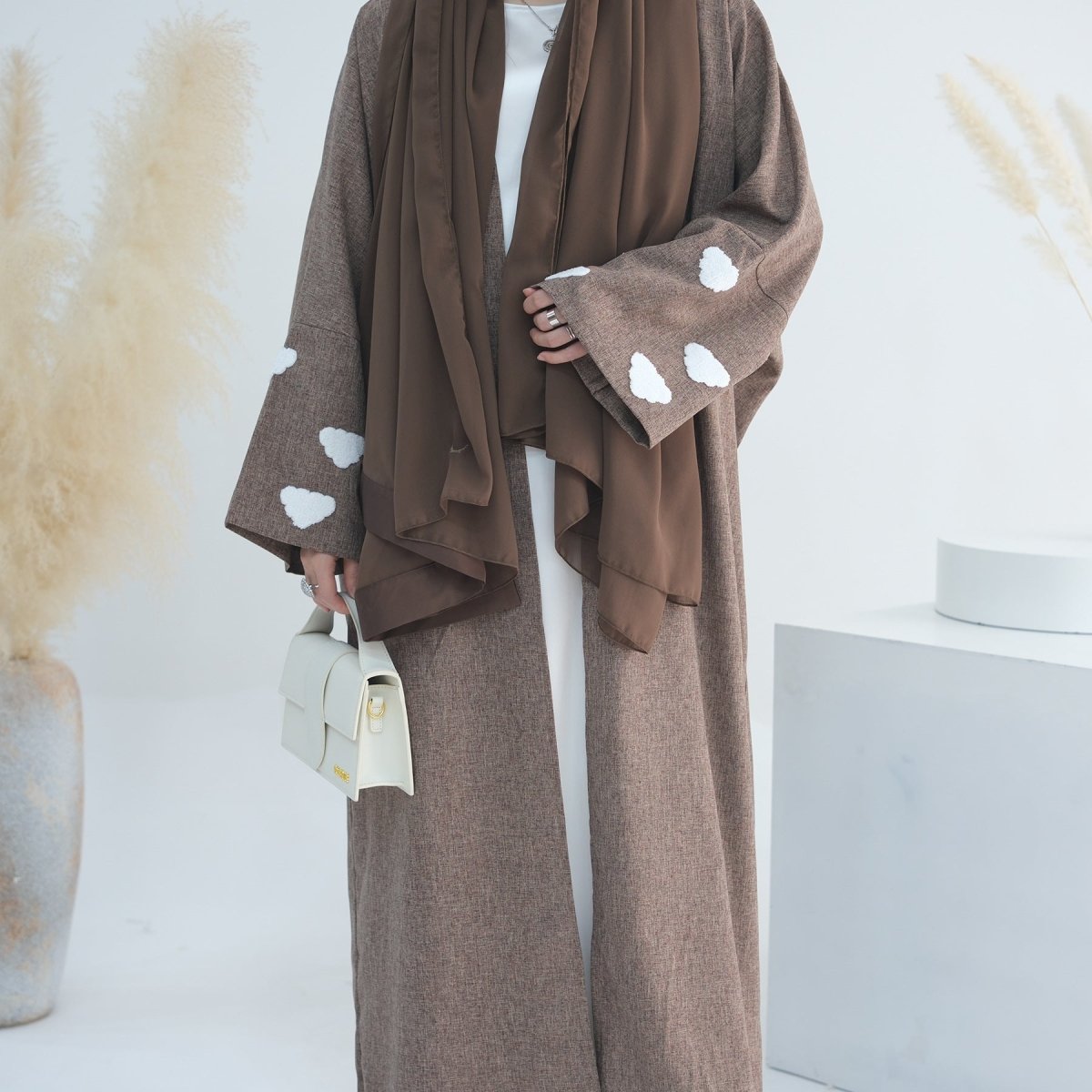 Stylish Cloud Embroidered Elegant Cardigan Abaya (MOA053) - Mariam's Collection