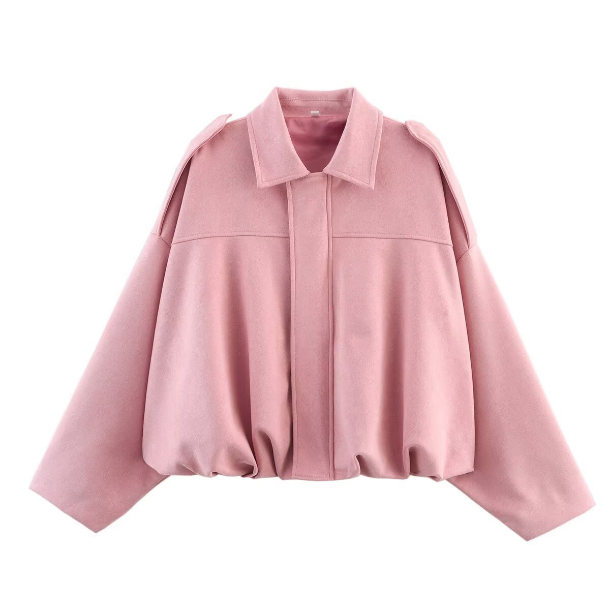 Suede Bomber Jacket | Collared Flight Jacket with Shoulder Tabs(MS240) - Mariam's Collection