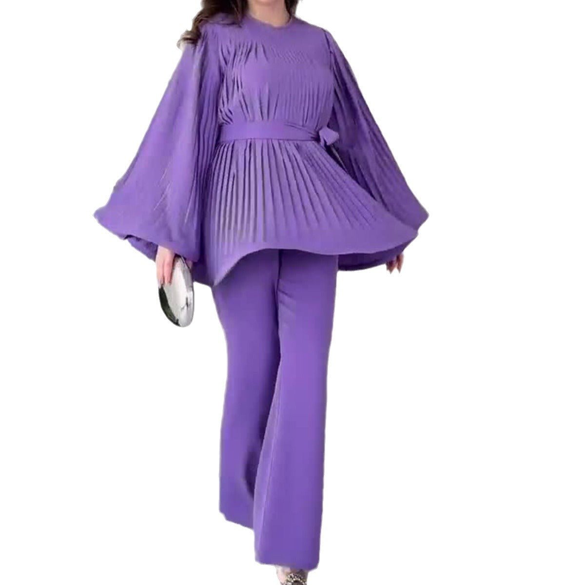 Summer Pleated Design Breathable Loose Pants Two - Piece Set .(MS083) - Mariam's Collection