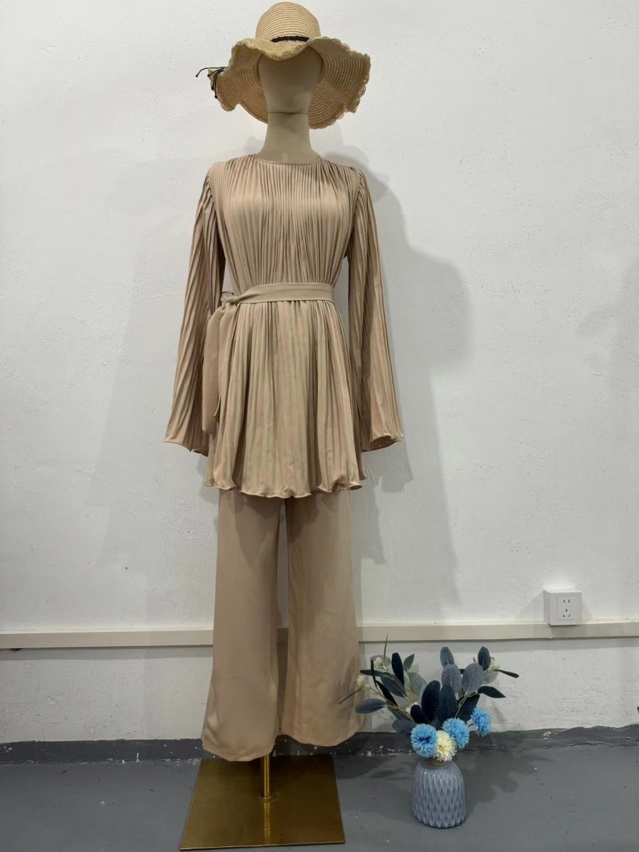 Summer Pleated Design Breathable Loose Pants Two - Piece Set .(MS083) - Mariam's Collection