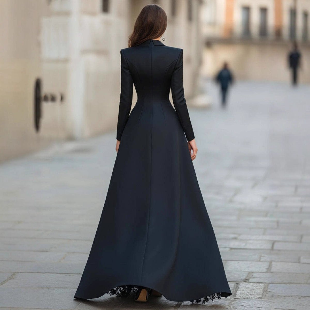 Blazer Dress with Lace Skirt Overlay – Formal Lace Maxi Dress