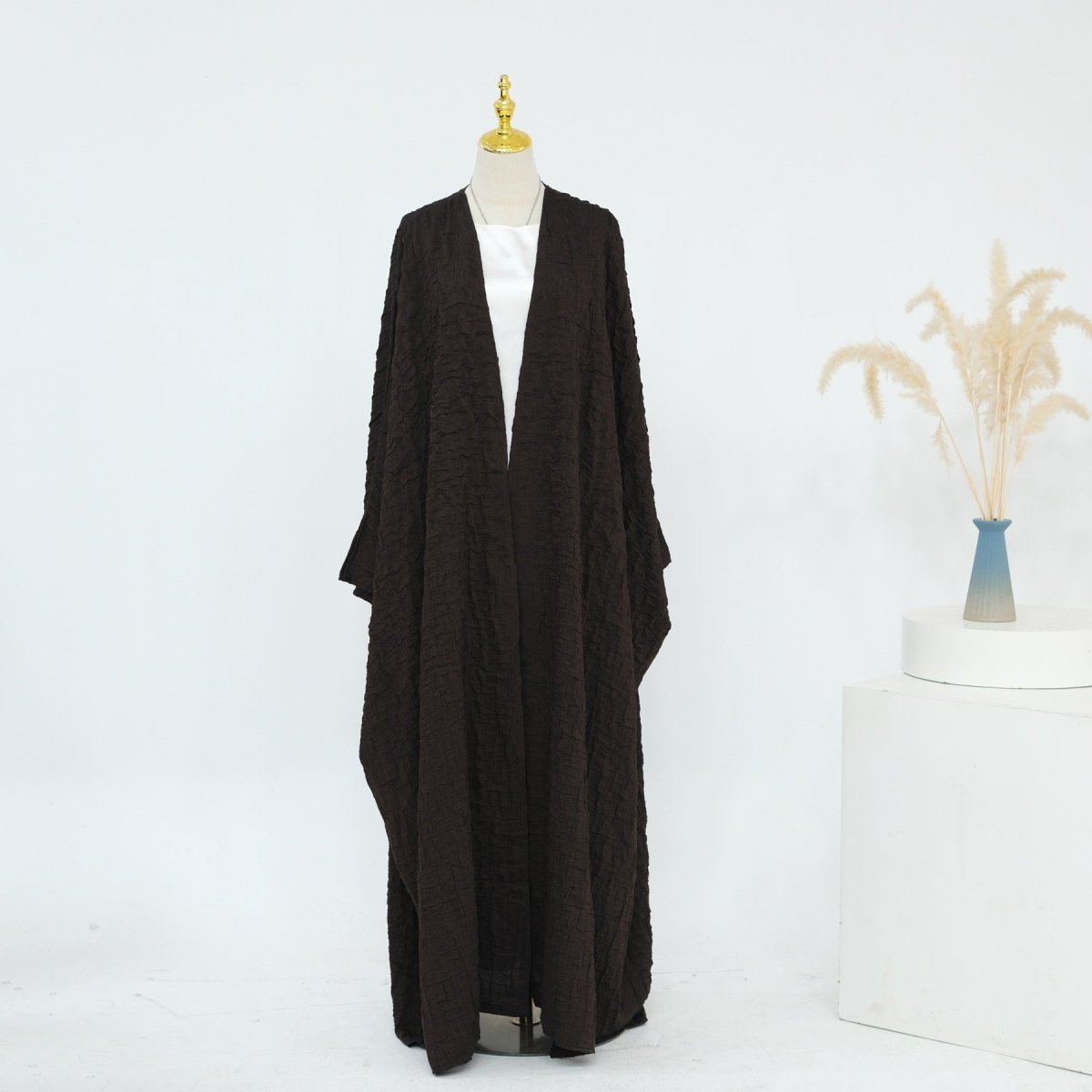 Textured Jacquard Abaya with Batwing Cardigan & Belt(MOA281) - Mariam's Collection