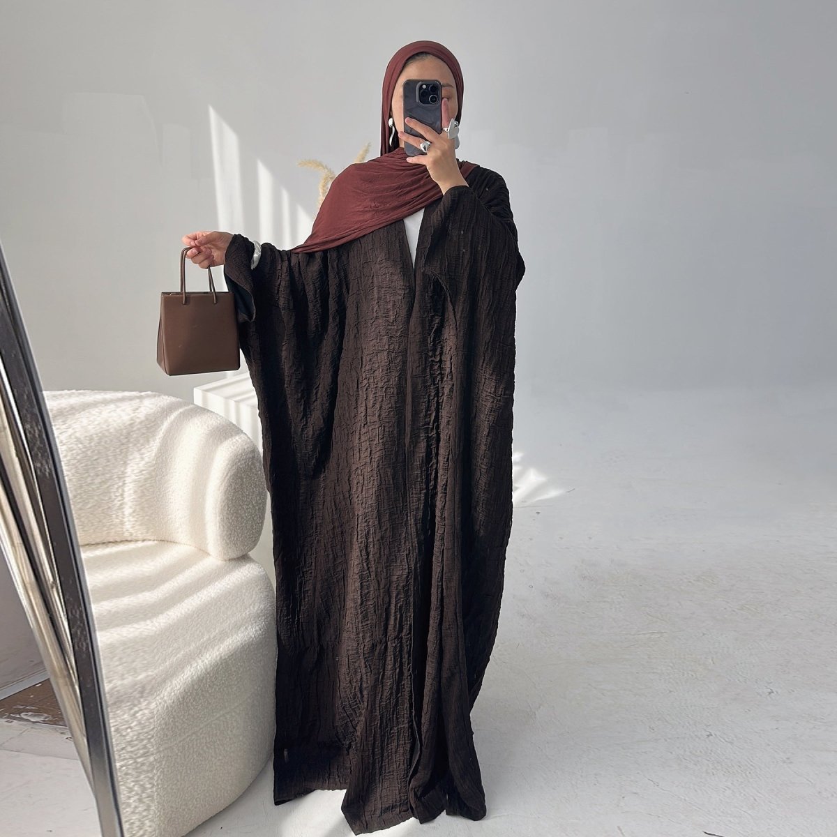 Textured Jacquard Abaya with Batwing Cardigan & Belt(MOA281) - Mariam's Collection