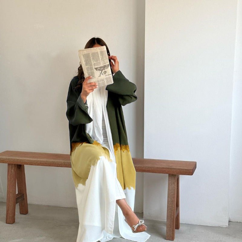 Tie - Dye Cape Cardigan Dress Abaya | Gradient Open Front Kimono Cover(MOA221) - Mariam's Collection