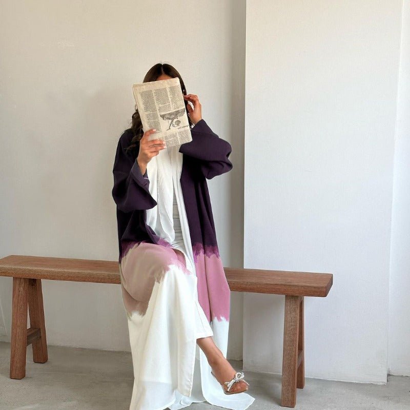 Tie - Dye Cape Cardigan Dress Abaya | Gradient Open Front Kimono Cover(MOA221) - Mariam's Collection
