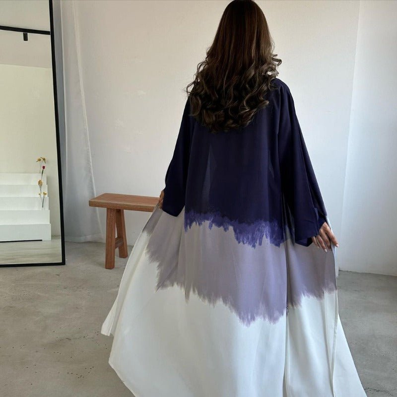 Tie - Dye Cape Cardigan Dress Abaya | Gradient Open Front Kimono Cover(MOA221) - Mariam's Collection