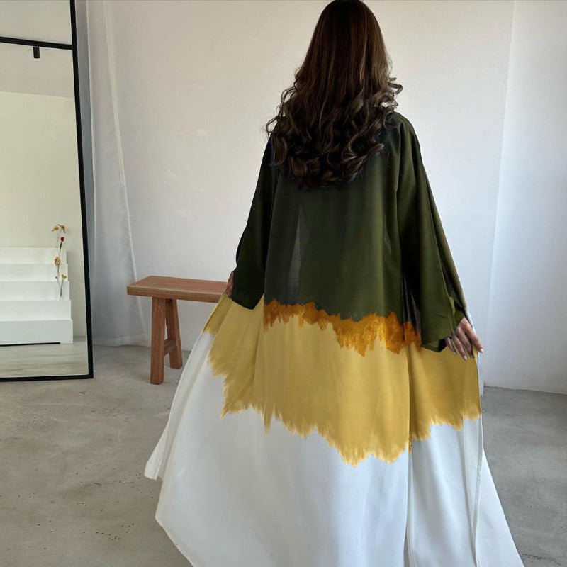 Tie - Dye Cape Cardigan Dress Abaya | Gradient Open Front Kimono Cover(MOA221) - Mariam's Collection