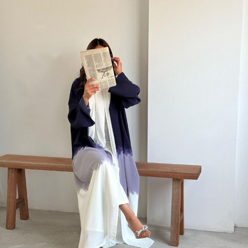 Tie - Dye Cape Cardigan Dress Abaya | Gradient Open Front Kimono Cover(MOA221) - Mariam's Collection