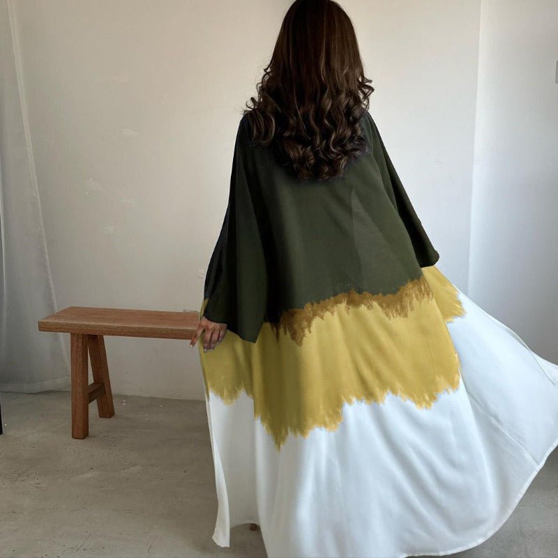Tie - Dye Cape Cardigan Dress Abaya | Gradient Open Front Kimono Cover(MOA221) - Mariam's Collection