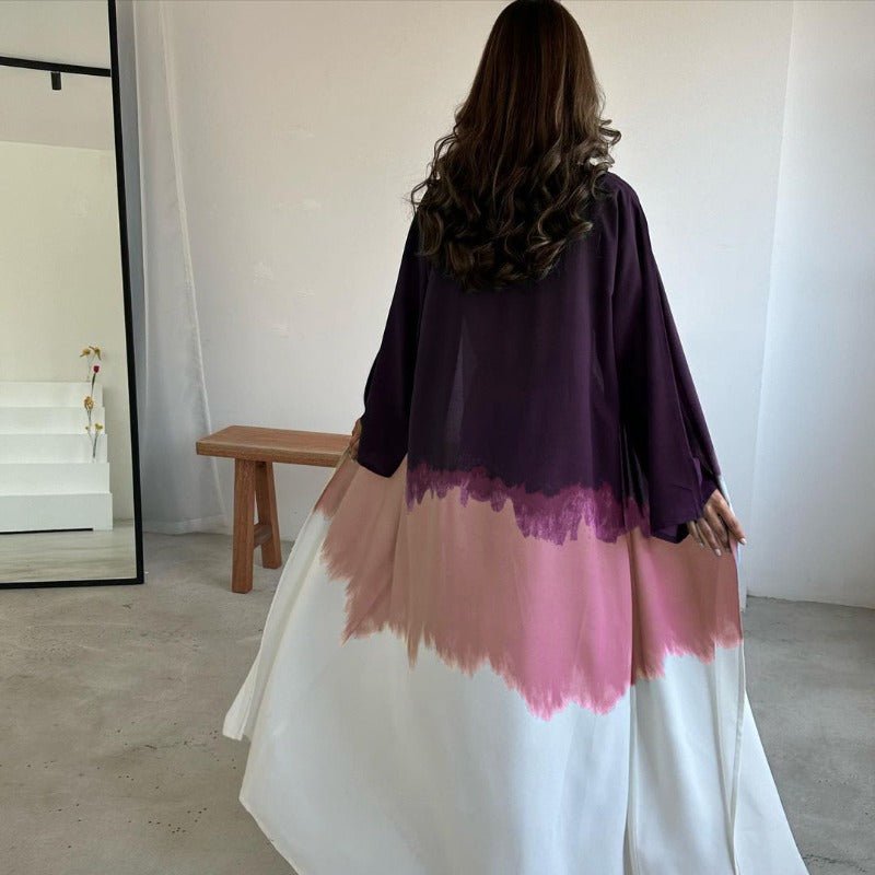 Tie - Dye Cape Cardigan Dress Abaya | Gradient Open Front Kimono Cover(MOA221) - Mariam's Collection