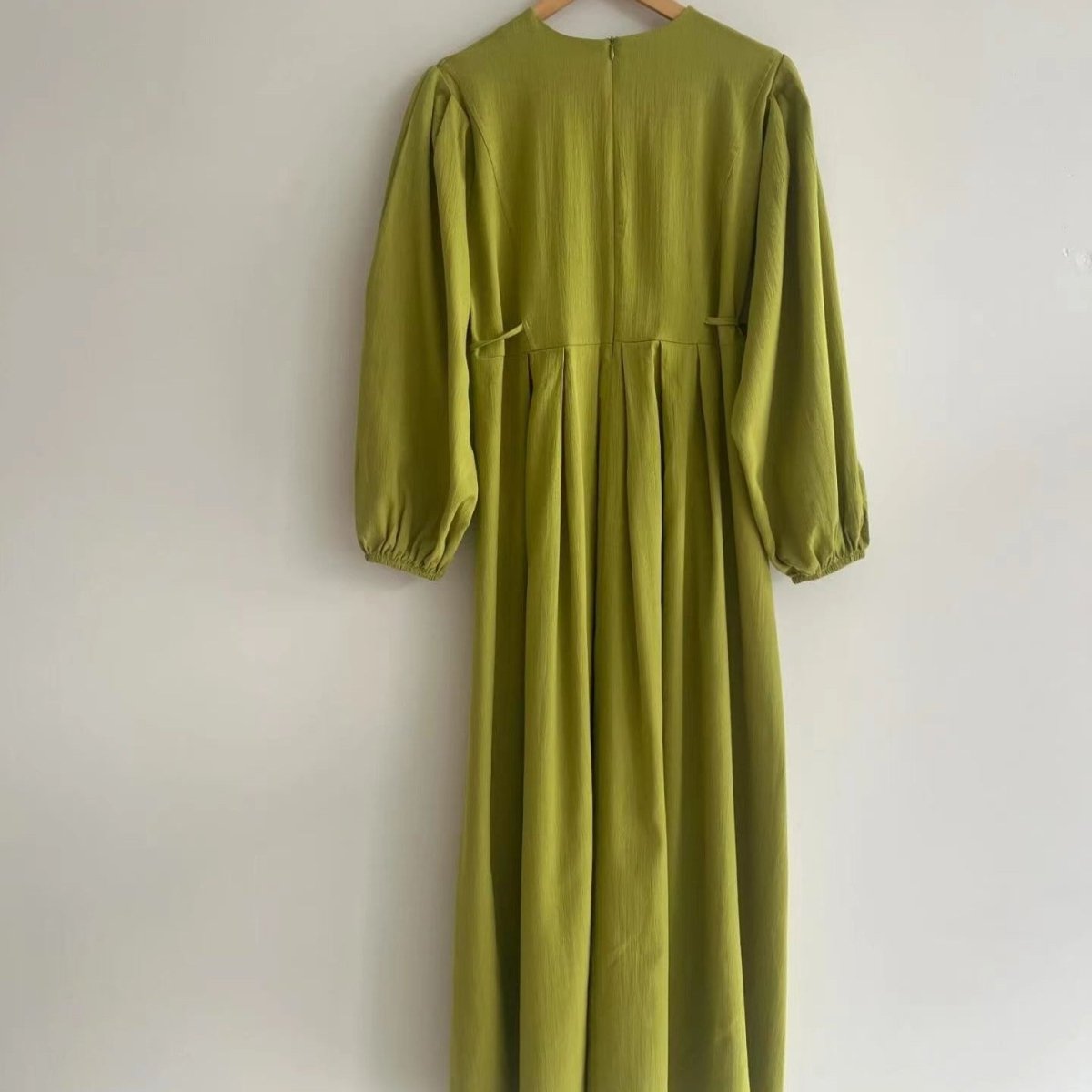 Tie - Waist Bubble Sleeve Abaya | Pleated Maxi Dress with Back Zip(MA364) - Mariam's Collection