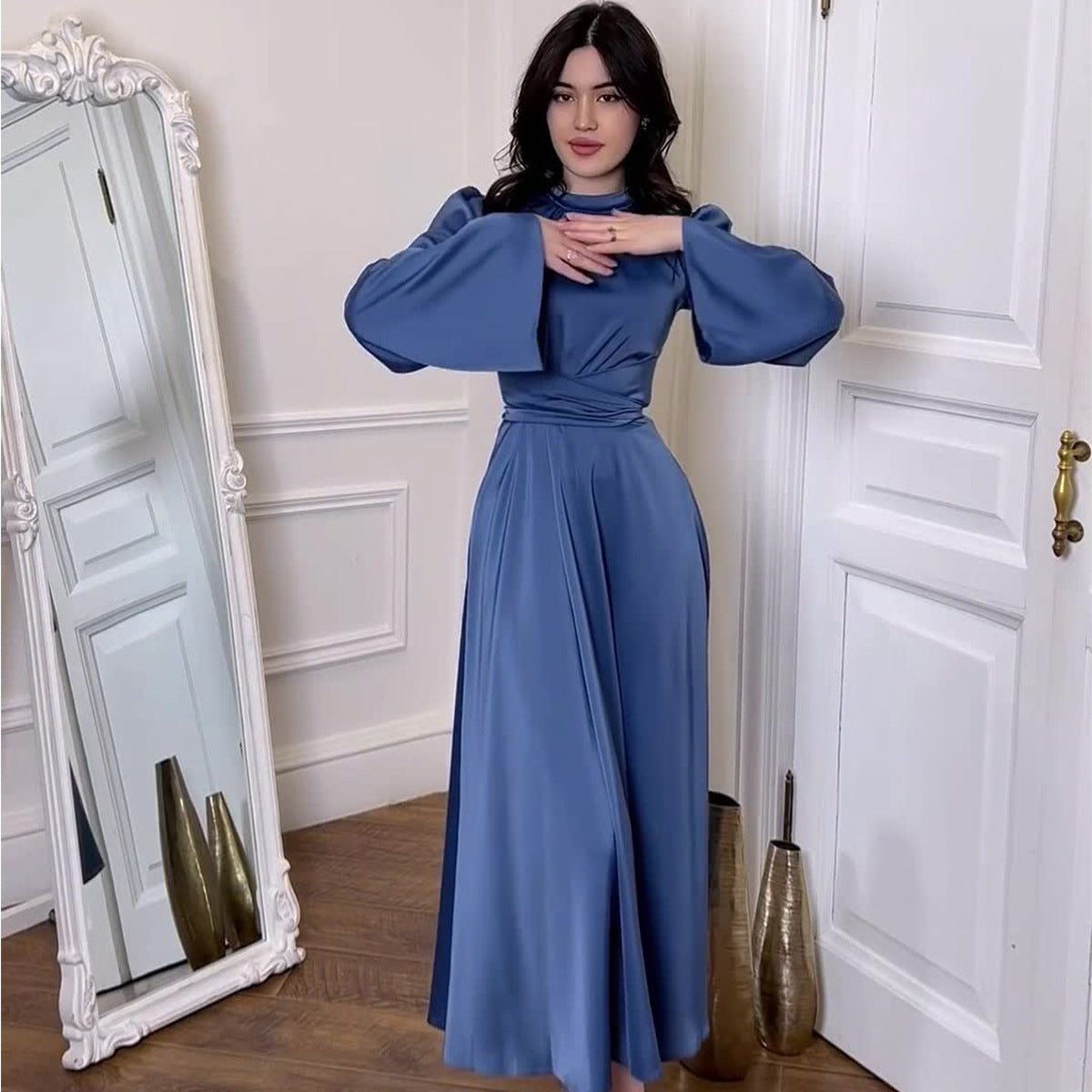 Timeless Waist - Defining Satin Princess Evening Gown Abaya. (MA205) - Mariam's Collection