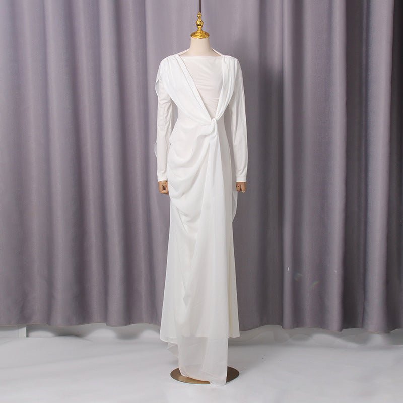 Twisted Drape Maxi Dress – White Bridal Evening Dress