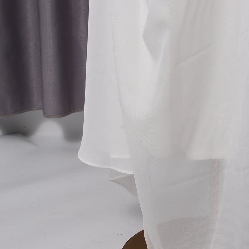 Full length view of pristine white modest evening dress