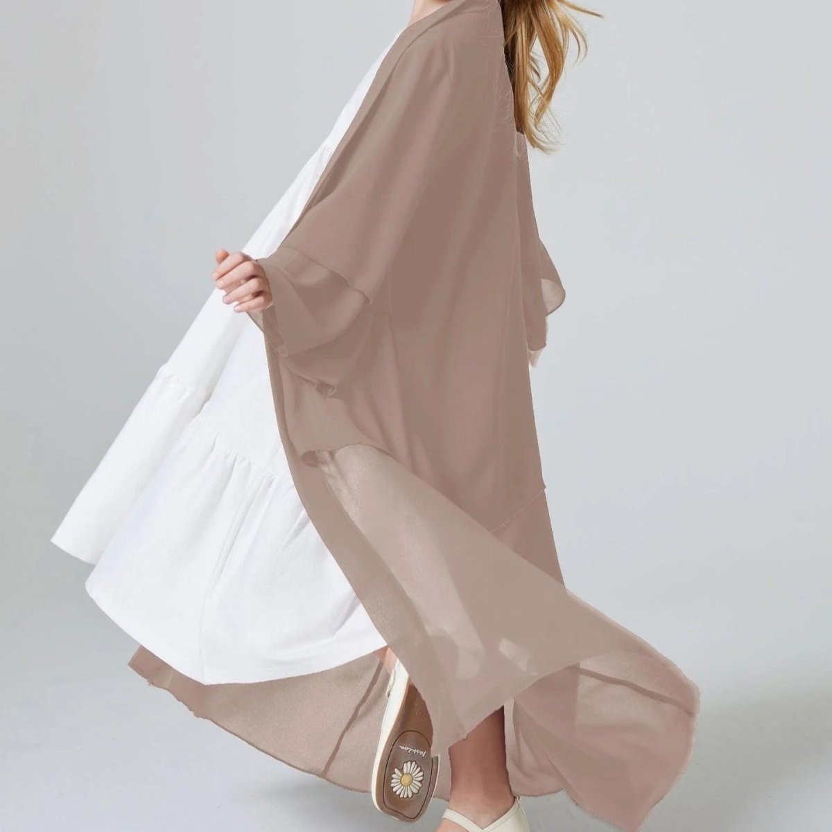 Two Layers Chiffon Girls Open Abaya Kid Abaya(MKG007) - Mariam's Collection