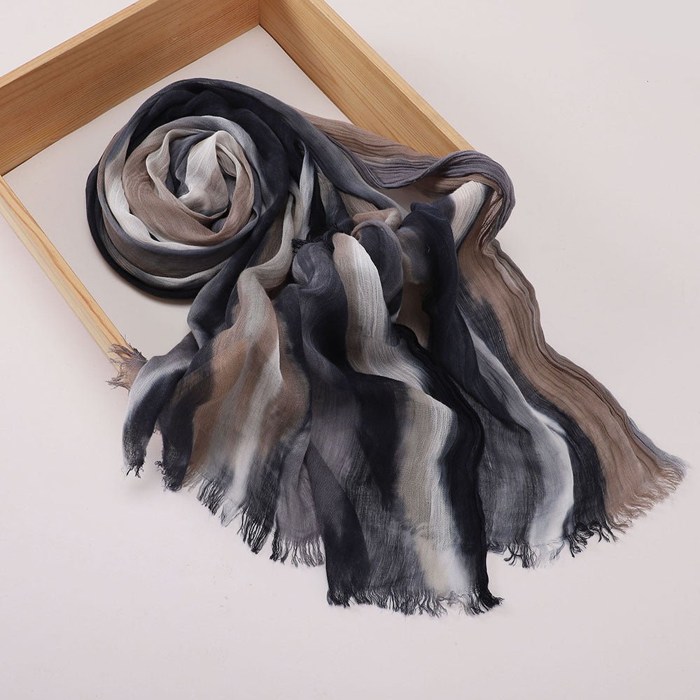Versatile Printed Striped Pleated Shawl Hijab (MH180) - Mariam's Collection