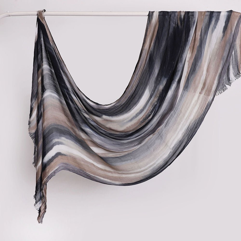 Versatile Printed Striped Pleated Shawl Hijab (MH180) - Mariam's Collection