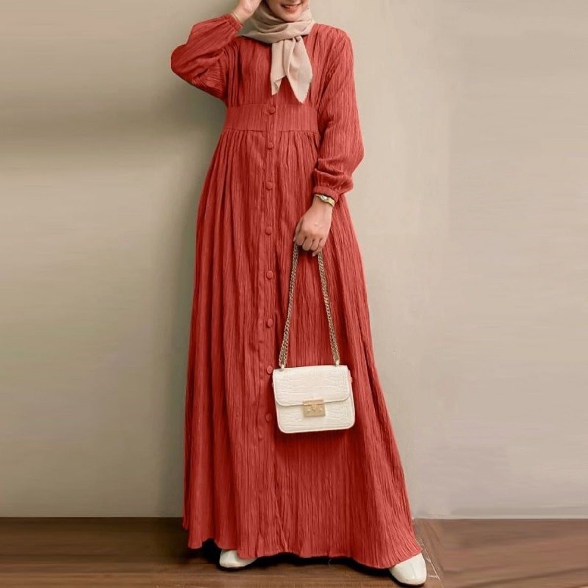 Vintage Button - Front Abaya Dress | Long Sleeve Modest Robe. (MA256) - Mariam's Collection