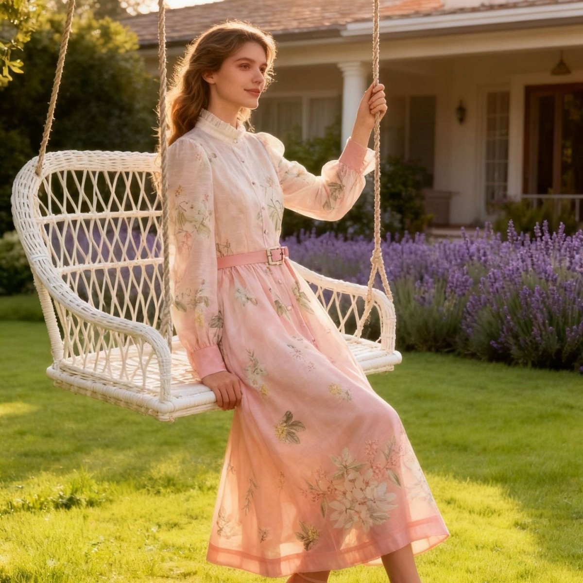 Vintage Floral Print Dress – Ruffle Collar Party Abaya