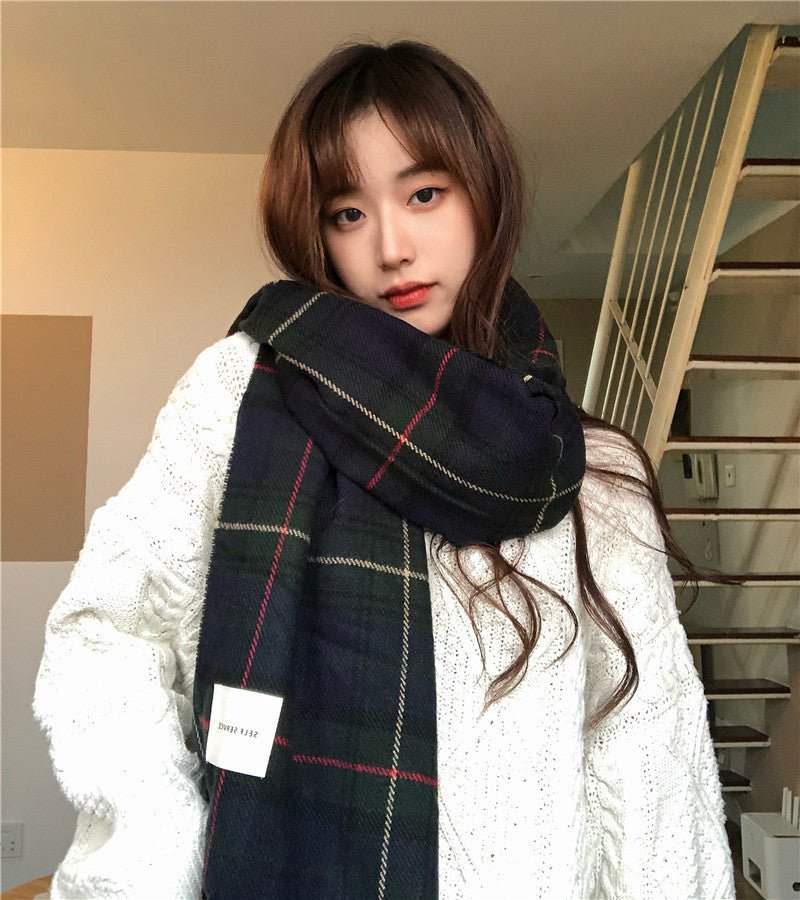 Warm Versatile Soft Plaid Scarf with Fringe (MAC333) - Mariam's Collection