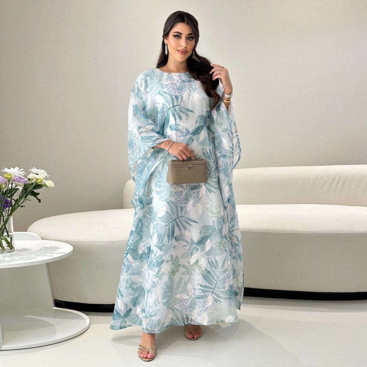 Watercolor Floral Kaftan Abaya | Batwing Sleeve Pullover Abaya