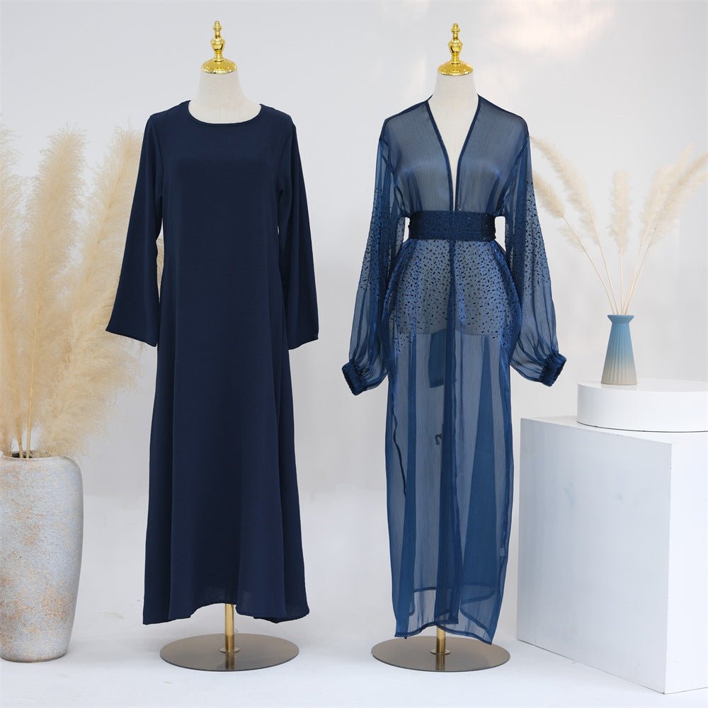 Wave Bubble Sleeve Abaya 4 - Piece Set (MOA057) - Mariam's Collection